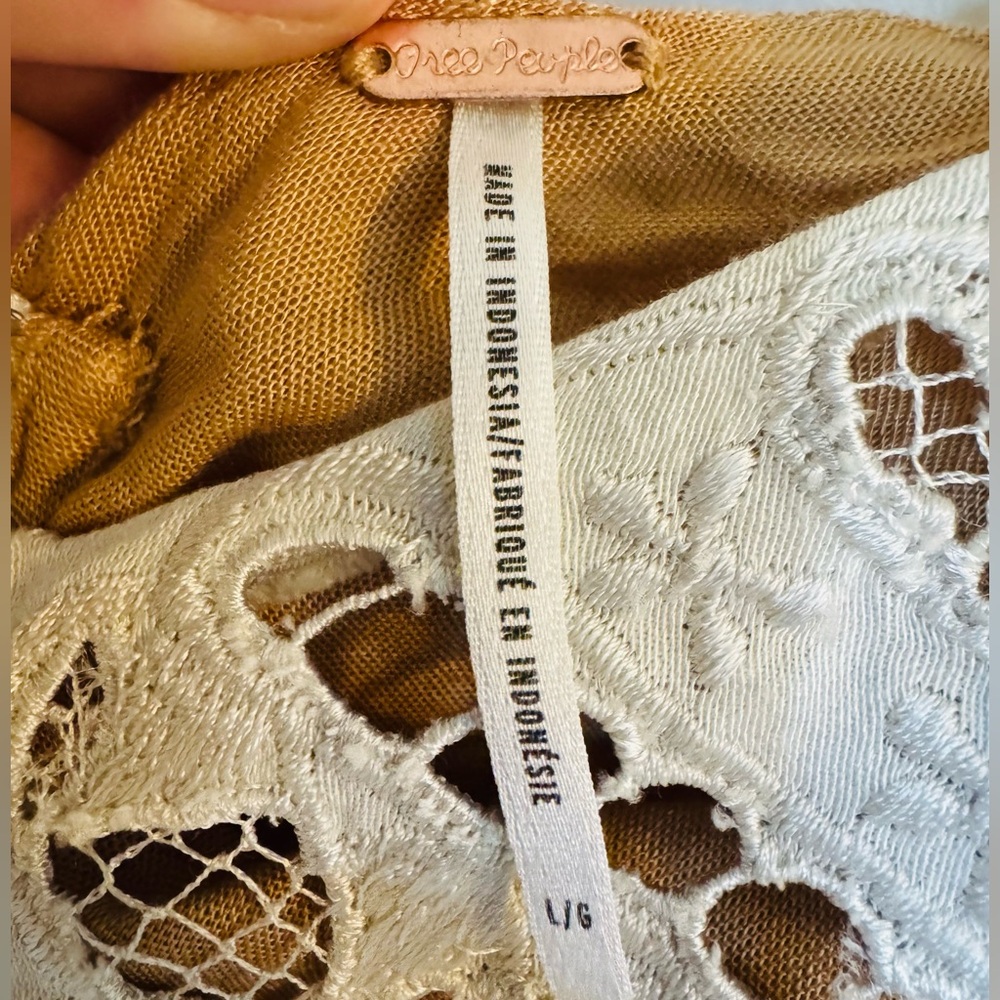 Free People PYT cream lace tassel tie boho festival Cream and Brown Mini Dress - Picture 9 of 11